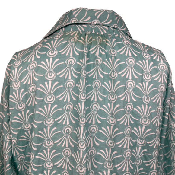 Rock Flower Paper Shirt Women Sz M Tunic Aqua White Print Cotton V-Neck Collared - Picture 5 of 9